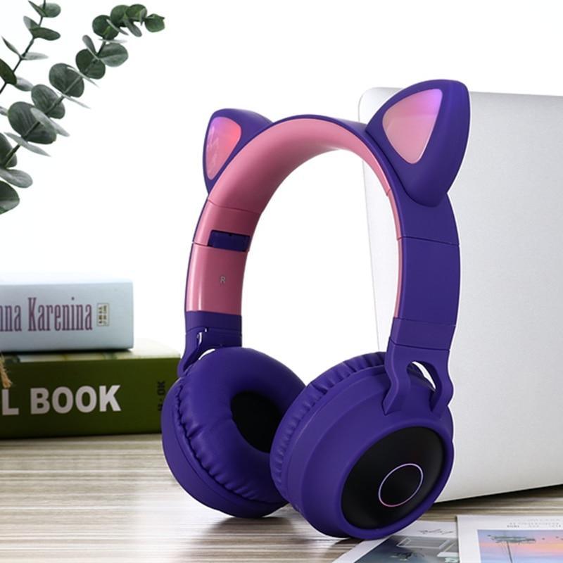 STEVVEX New Luxury Interesting LED Cat Ear Noise Cancelling Headphones Bluetooth 5.0  For Young People and  Kids Headset Support TF Card 3.5mm Plug With Mic - SJB-DIAMOND ELITES