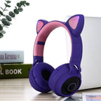 STEVVEX New Luxury Interesting LED Cat Ear Noise Cancelling Headphones Bluetooth 5.0  For Young People and  Kids Headset Support TF Card 3.5mm Plug With Mic - SJB-DIAMOND ELITES