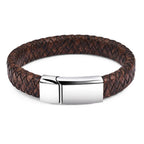 Handmade Luxury Modern Leather Black Blue Braided Leather Bracelet for Men Stainless Steel Design - SJB-DIAMOND ELITES