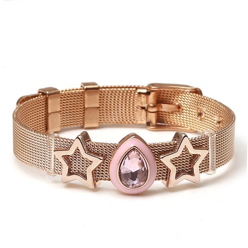Two-tone Stainless Steel  Bracelets For Women Men Golden Love Heart Beaded  Ribbon  Bracelet & Bangle Gifts - SJB-DIAMOND ELITES