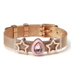 Two-tone Stainless Steel  Bracelets For Women Men Golden Love Heart Beaded  Ribbon  Bracelet & Bangle Gifts - SJB-DIAMOND ELITES
