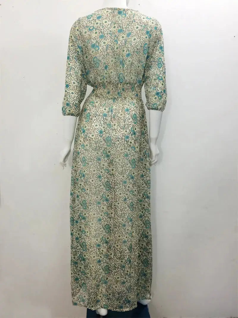 TEELYNN boho long dress Vintage 2023 floral print Chiffon three quarter sleeve v-neck summer Gypsy Hippie women dresses vestidos