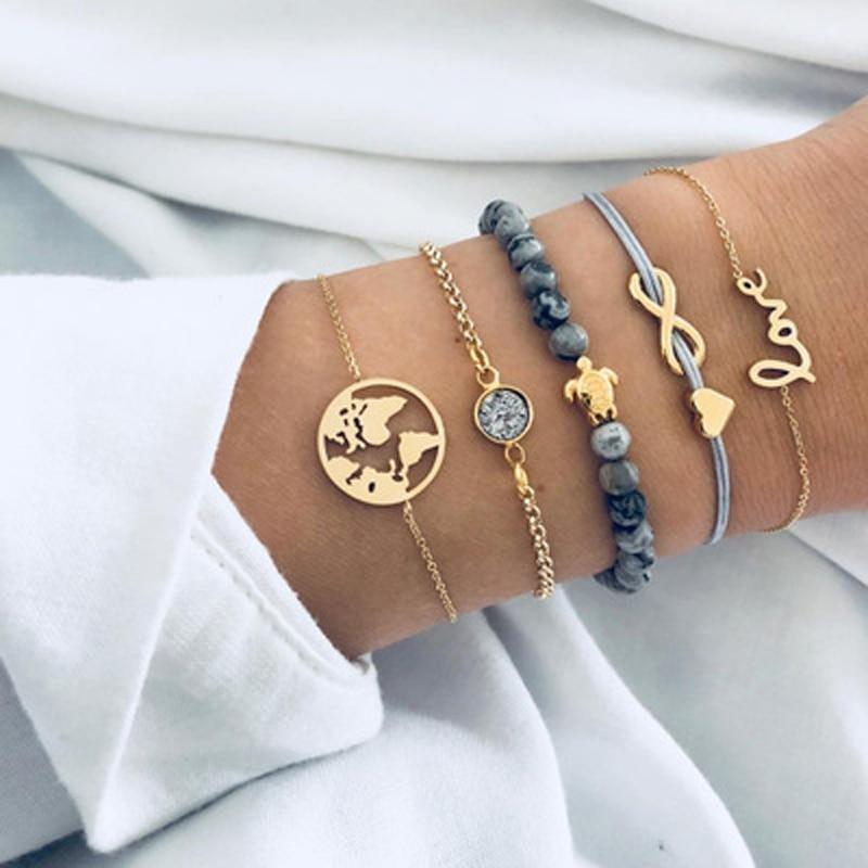 Charm Bowknot Heart LOVE Rope Map Crystal Marble Cuff Bracelets For Women Boho Party Luxury Jewelry Perfect Gift - SJB-DIAMOND ELITES