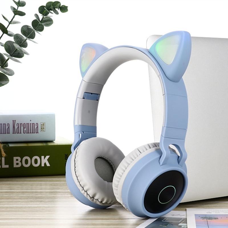 STEVVEX New Luxury Interesting LED Cat Ear Noise Cancelling Headphones Bluetooth 5.0  For Young People and  Kids Headset Support TF Card 3.5mm Plug With Mic - SJB-DIAMOND ELITES