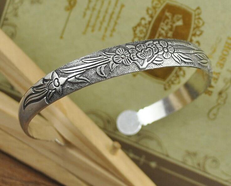 Big Elegant Luxury Amazing Classic Fashion Flower Metal Tibetan Indian Silver Vintage Retro Fashion Cuff Bracelet Bangle For Woman With Details of Animals - SJB-DIAMOND ELITES