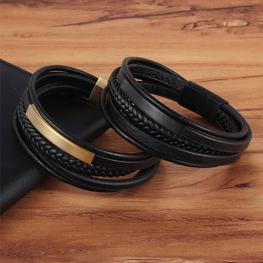 Classic Genuine Leather Bracelet For Men Hand Charm Jewelry Multilayer Magnet Handmade Gift For Cool Boys - SJB-DIAMOND ELITES