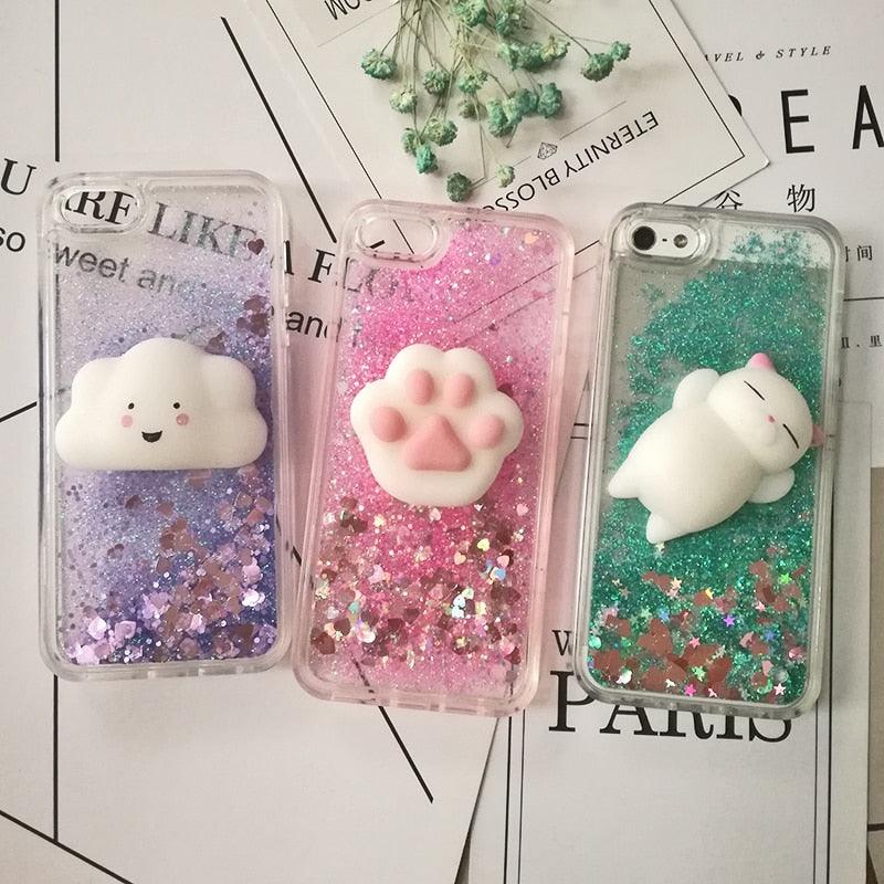 3D  Cat Case For Iphone 5s Se 7 7 Plus Case Liquid Quicksand Glitter Silicone Case For Iphone 8 8 Plus X 6 6s Cover  Rubber Silicone Phone Case Stevvex