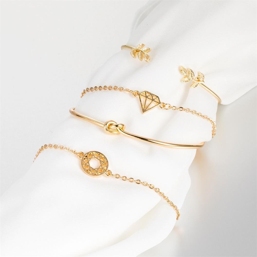 Fashion Bohemia Leaf Round Knot Cuff Bangle Gold Chain Charm Bracelet  for Women Simple Geometric Bracelets Luxury Jewelry - SJB-DIAMOND ELITES