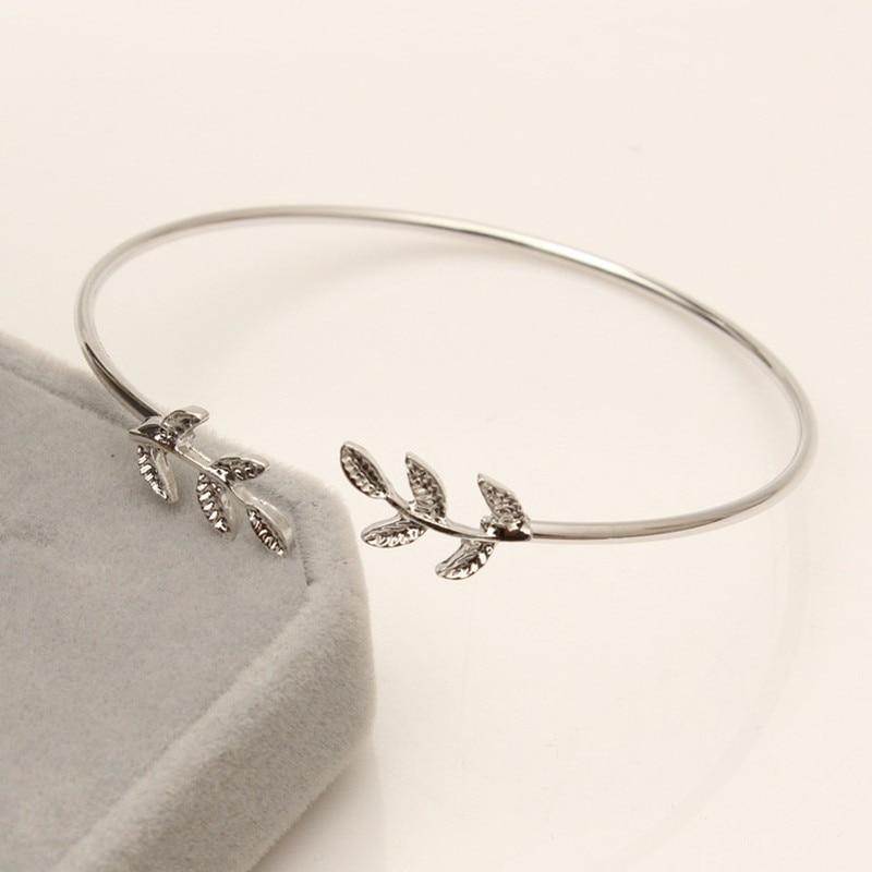 Elegant Silver Gold Leaf Fashion Simple Gold Silver Plated Cuff Bracelets For WomenIn Modern Jewelry style - SJB-DIAMOND ELITES