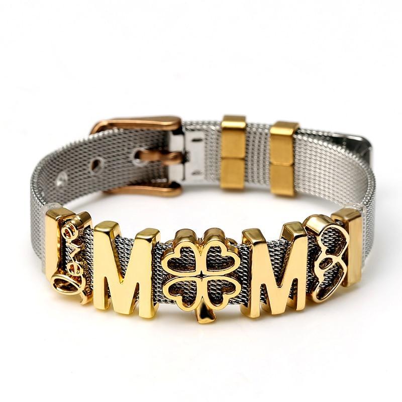 Two-tone Stainless Steel  Bracelets For Women Men Golden Love Heart Beaded  Ribbon  Bracelet & Bangle Gifts - SJB-DIAMOND ELITES
