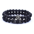 Classic Vintage Elegant Lion Head and Luxury Crown Charm Bracelet Natural Lava Stone Beads Amazing Bracelet Great For Men Fashion Jewelry