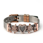 Two-tone Stainless Steel  Bracelets For Women Men Golden Love Heart Beaded  Ribbon  Bracelet & Bangle Gifts - SJB-DIAMOND ELITES