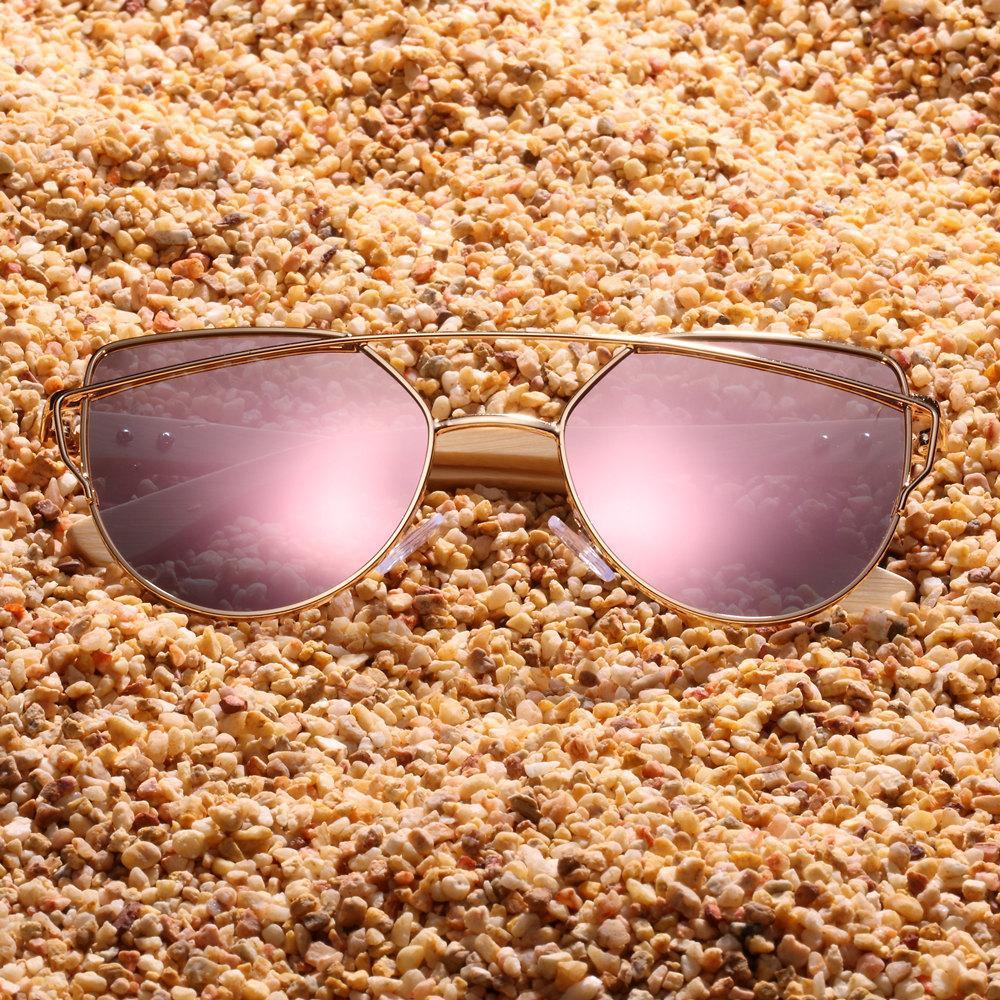 Modern Cat Eye Sunglasses for Women Polarized Sunglasses with metal frame and natural Bamboo wood frame Fashion Style - SJB-DIAMOND ELITES