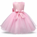 Handmade Luxury New Elegant Girls White First Birthday Party Wear 3D Rose Flower Dress Toddler Girl IWth Big Bow