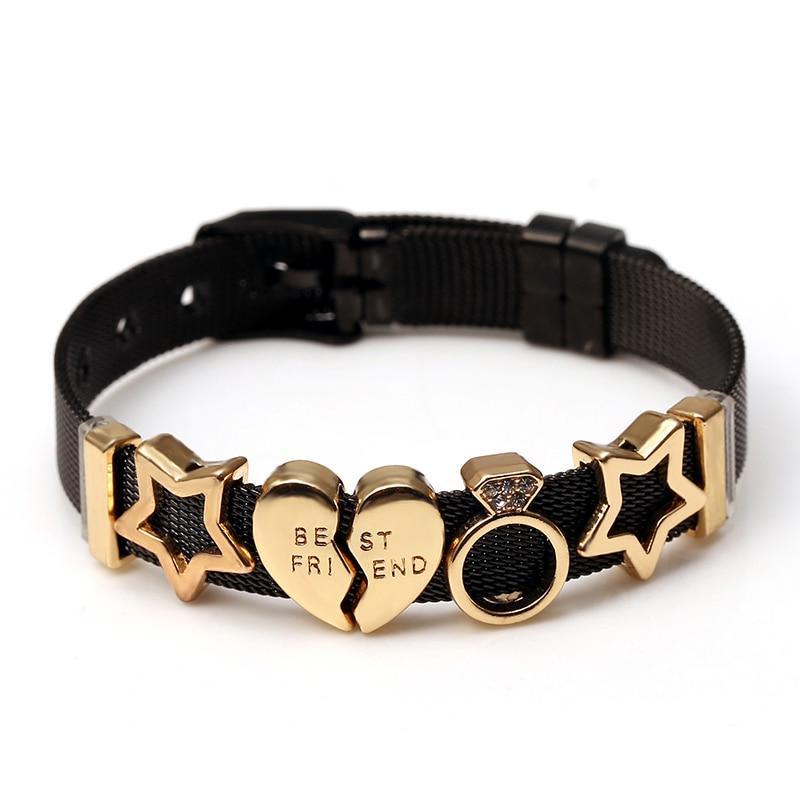 Two-tone Stainless Steel  Bracelets For Women Men Golden Love Heart Beaded  Ribbon  Bracelet & Bangle Gifts - SJB-DIAMOND ELITES