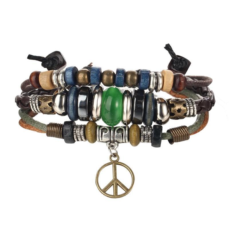 BOHO Tibet Stone Feather Multilayer Leather Bracelet Eye Fish Charms Beads Bracelets For Men Vintage Punk Wrap Wristband Cool Jewelry - SJB-DIAMOND ELITES