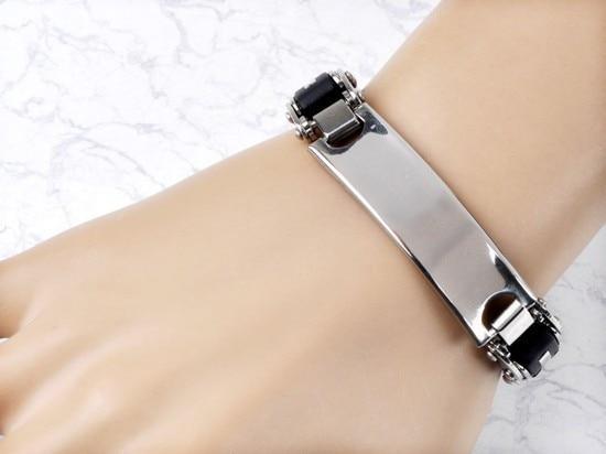 Men Stainless Steel Link Chain Bracelets & Bangles Men's Cuff  Wristband Biker Motorcycle Black Silicone Bracelet - SJB-DIAMOND ELITES