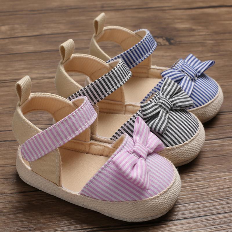 Newborn Baby Girl Striped Bow Sandals Soft Shoes Infants Anti-Slip Sneaker New Fashion Clogs 0-18M Stevvex