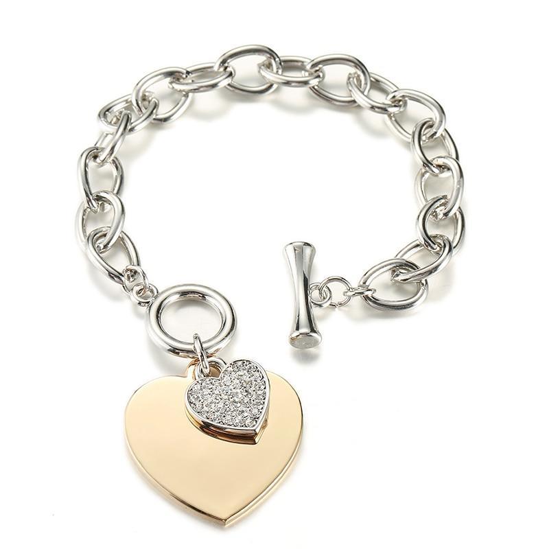 Gold Love Heart Charm Bracelets For Women Accessories Silver Color Link Chain Bracelets & Bangles Trendy Jewelry Design - SJB-DIAMOND ELITES