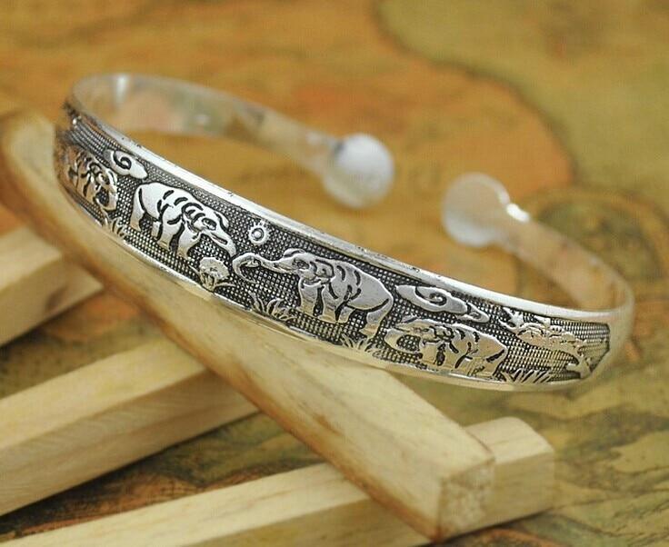 Big Elegant Luxury Amazing Classic Fashion Flower Metal Tibetan Indian Silver Vintage Retro Fashion Cuff Bracelet Bangle For Woman With Details of Animals - SJB-DIAMOND ELITES