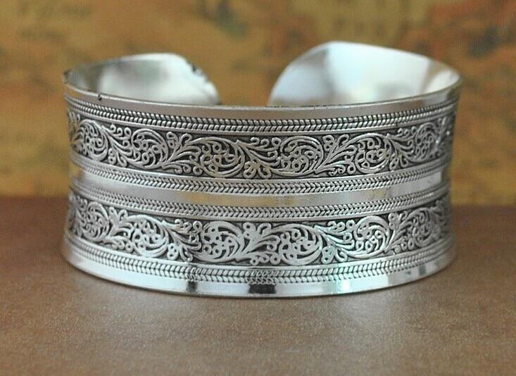 Big Elegant Luxury Amazing Classic Fashion Flower Metal Tibetan Indian Silver Vintage Retro Fashion Cuff Bracelet Bangle For Woman With Details of Animals - SJB-DIAMOND ELITES