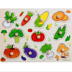 Kid Early Educational Table With Shapes of Vegetables and Animals Baby Hand Grasp Wooden Puzzle Toy Alphabet And Digit Learning Education Child Wood Toy - SJB-DIAMOND ELITES