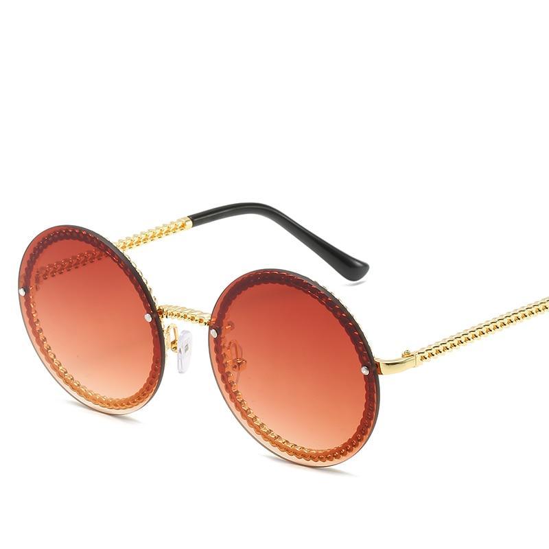 Famous Luxury Round Retro Rimless Elegant Woman and Lady Sunglasses Style With Zircons and Diamonds and UV400 Protection - SJB-DIAMOND ELITES