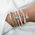 Ethnic Hand Heart Eye Adjustable Pendant Layered Bracelets Set for Women Beads String Bracelet Bangle Anklets Luxury Jewelry For Women - SJB-DIAMOND ELITES