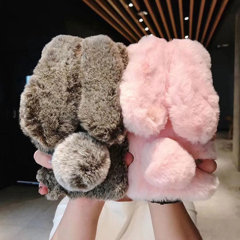 Cute Stuffed Plush Fluffy Case For iPhone 13 12 11 Pro XS Max X XR 12Mini Rabbit Ears Furry fluffy Fur Plush Warm Cover for iPhone 6 6S 7 8 Plus Phone Case Stevvex