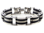 Men Stainless Steel Link Chain Bracelets & Bangles Men's Cuff  Wristband Biker Motorcycle Black Silicone Bracelet - SJB-DIAMOND ELITES