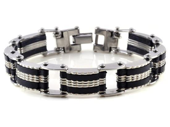 Men Stainless Steel Link Chain Bracelets & Bangles Men's Cuff  Wristband Biker Motorcycle Black Silicone Bracelet - SJB-DIAMOND ELITES