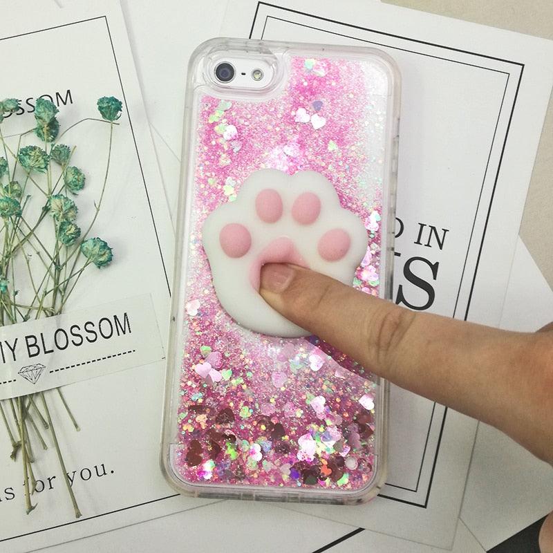 3D  Cat Case For Iphone 5s Se 7 7 Plus Case Liquid Quicksand Glitter Silicone Case For Iphone 8 8 Plus X 6 6s Cover  Rubber Silicone Phone Case Stevvex