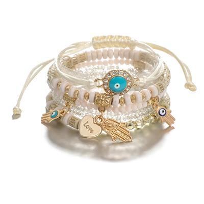 Ethnic Hand Heart Eye Adjustable Pendant Layered Bracelets Set for Women Beads String Bracelet Bangle Anklets Luxury Jewelry For Women - SJB-DIAMOND ELITES
