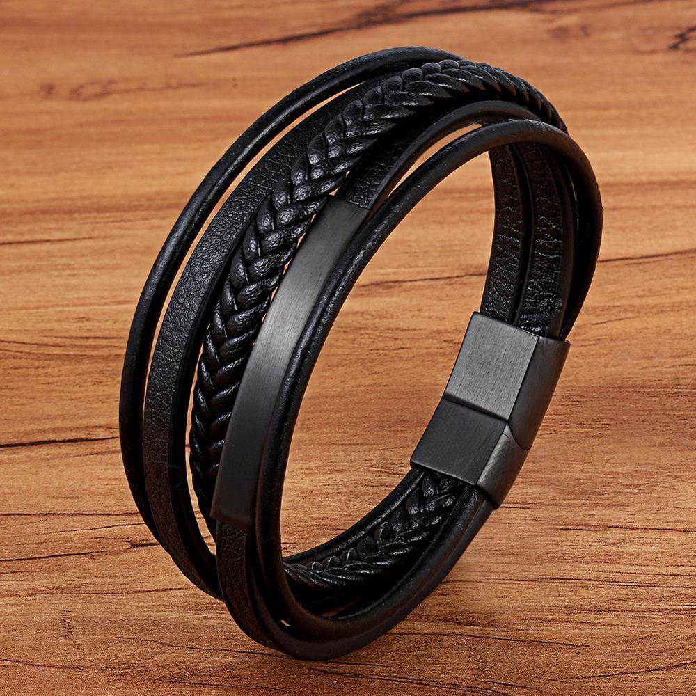 Classic Genuine Leather Bracelet For Men Hand Charm Jewelry Multilayer Magnet Handmade Gift For Cool Boys - SJB-DIAMOND ELITES
