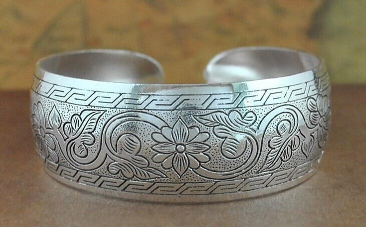 Big Elegant Luxury Amazing Classic Fashion Flower Metal Tibetan Indian Silver Vintage Retro Fashion Cuff Bracelet Bangle For Woman With Details of Animals - SJB-DIAMOND ELITES