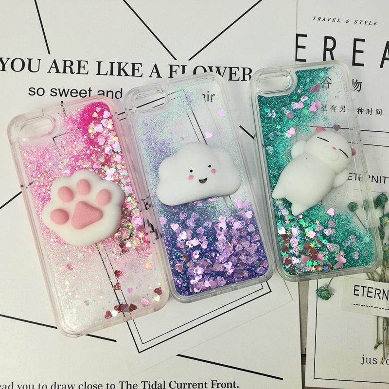 3D  Cat Case For Iphone 5s Se 7 7 Plus Case Liquid Quicksand Glitter Silicone Case For Iphone 8 8 Plus X 6 6s Cover  Rubber Silicone Phone Case Stevvex