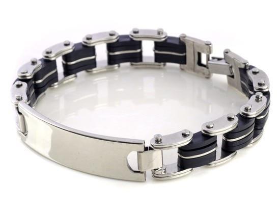 Men Stainless Steel Link Chain Bracelets & Bangles Men's Cuff  Wristband Biker Motorcycle Black Silicone Bracelet - SJB-DIAMOND ELITES