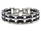 Men Stainless Steel Link Chain Bracelets & Bangles Men's Cuff  Wristband Biker Motorcycle Black Silicone Bracelet - SJB-DIAMOND ELITES
