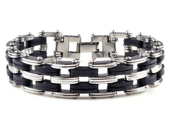 Men Stainless Steel Link Chain Bracelets & Bangles Men's Cuff  Wristband Biker Motorcycle Black Silicone Bracelet - SJB-DIAMOND ELITES