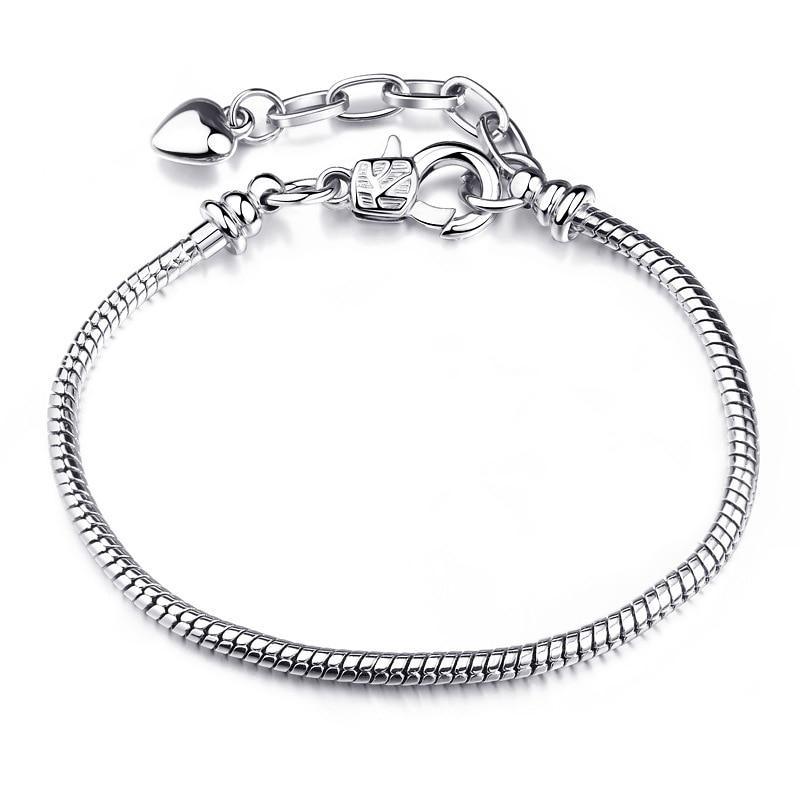 Luxury Modern High Quality Authentic Silver Color Snake Chain Fine Bracelet Fit European Charm Bracelet for Women With Heart and Star - SJB-DIAMOND ELITES