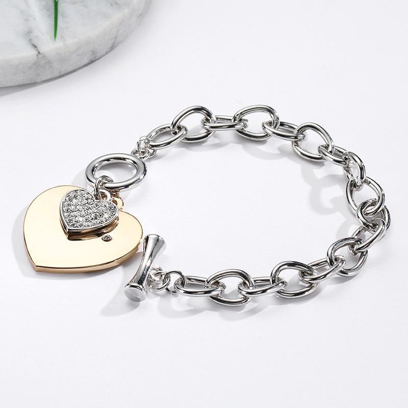 Gold Love Heart Charm Bracelets For Women Accessories Silver Color Link Chain Bracelets & Bangles Trendy Jewelry Design - SJB-DIAMOND ELITES
