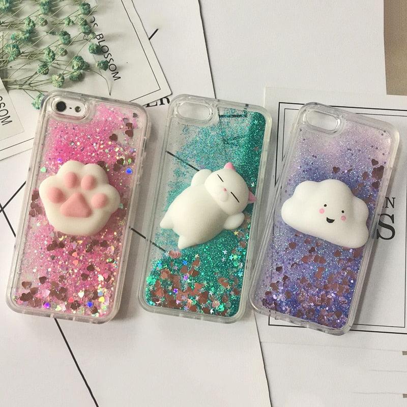 3D  Cat Case For Iphone 5s Se 7 7 Plus Case Liquid Quicksand Glitter Silicone Case For Iphone 8 8 Plus X 6 6s Cover  Rubber Silicone Phone Case Stevvex