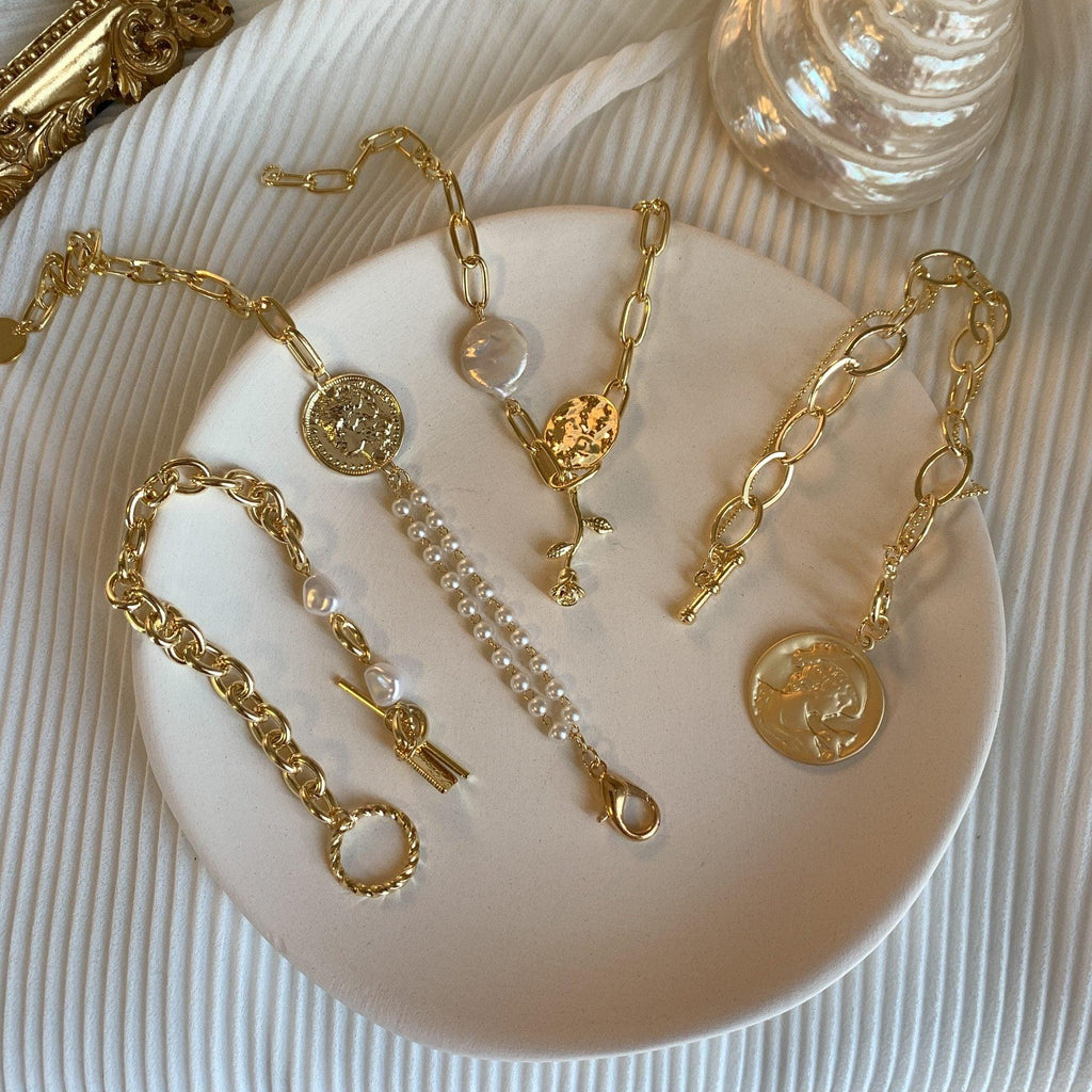 New Handmade Imitation Pearls Gold Metal Link Chain Bracelets for Women Girl Summer Party Luxury Jewelry Gift - SJB-DIAMOND ELITES