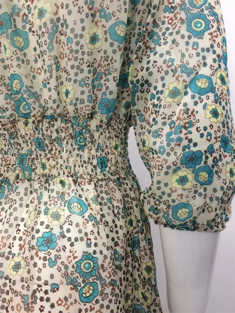TEELYNN boho long dress Vintage 2023 floral print Chiffon three quarter sleeve v-neck summer Gypsy Hippie women dresses vestidos