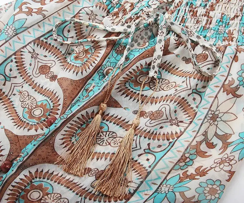 TEELYNN boho long dress Vintage 2023 floral print Chiffon three quarter sleeve v-neck summer Gypsy Hippie women dresses vestidos
