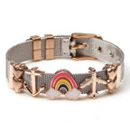 Two-tone Stainless Steel  Bracelets For Women Men Golden Love Heart Beaded  Ribbon  Bracelet & Bangle Gifts - SJB-DIAMOND ELITES