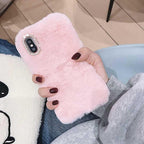 Cute Stuffed Plush Fluffy Case For iPhone 13 12 11 Pro XS Max X XR 12Mini Rabbit Ears Furry fluffy Fur Plush Warm Cover for iPhone 6 6S 7 8 Plus Phone Case Stevvex