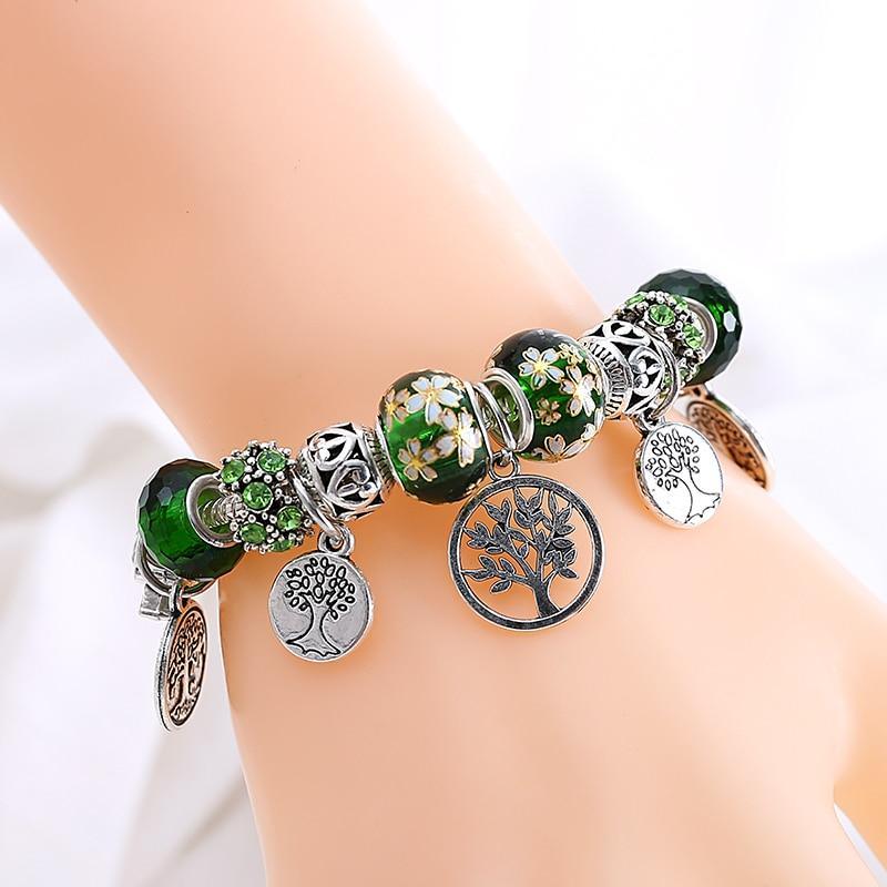 Elegant Modern Amazing Fashion New Luxury Silver Tree of Life Fashion Bracelet Green Leaf Crystal Charm Bracelet - SJB-DIAMOND ELITES