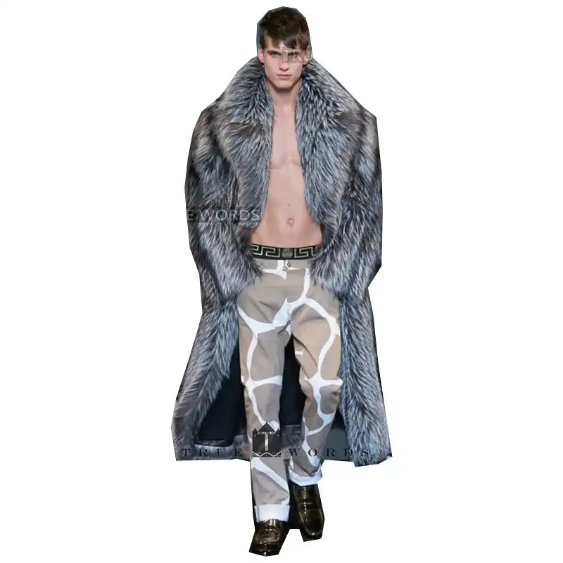 Autumn winter new fur coat men long imitation fox fur coat European and American fur integrated windbreaker  jacket