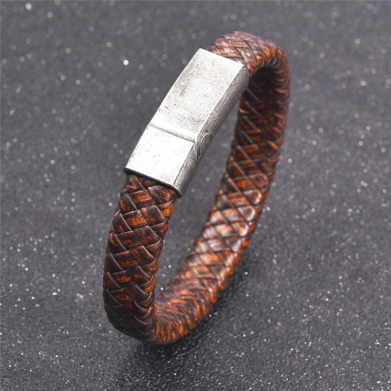 Handmade Luxury Modern Leather Black Blue Braided Leather Bracelet for Men Stainless Steel Design - SJB-DIAMOND ELITES
